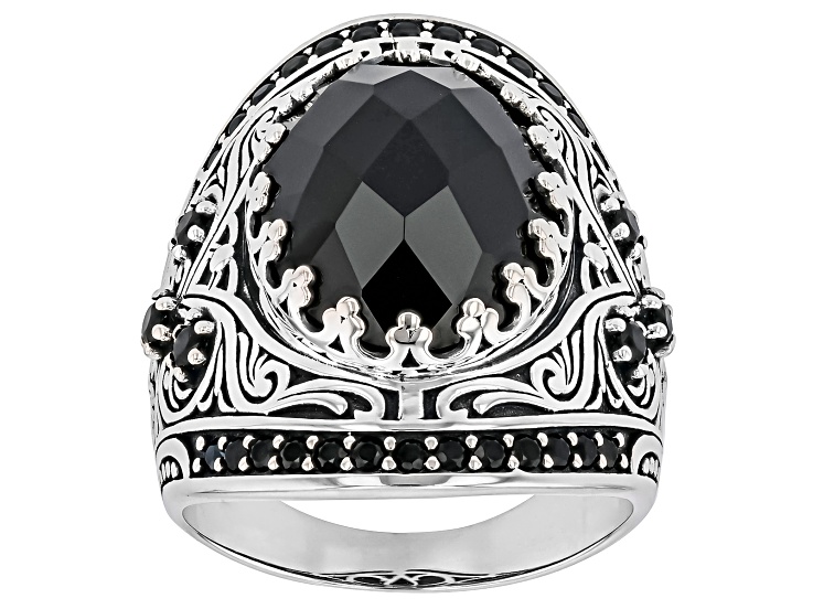 Black Spinel Rhodium Over Sterling Silver Ring 9.22ctw - FDH037 | JTV