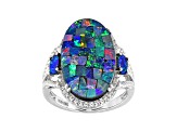 Multicolor Mosaic Opal Triplet Rhodium Over Sterling Silver Ring 0.11ctw