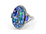 Multicolor Mosaic Opal Triplet Rhodium Over Sterling Silver Ring 0.11ctw