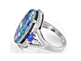 Multicolor Mosaic Opal Triplet Rhodium Over Sterling Silver Ring 0.11ctw