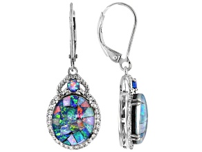Multicolor Mosaic Opal Triplet Rhodium Over Sterling Silver Earrings 0.11ctw