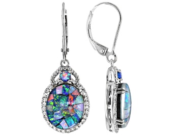 Picture of Multicolor Mosaic Opal Triplet Rhodium Over Sterling Silver Earrings 0.11ctw