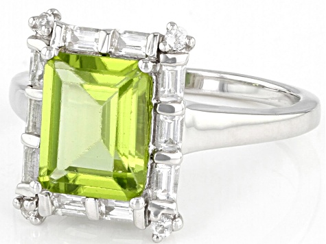 Green Peridot Rhodium Over Sterling Silver Ring 2.68ctw