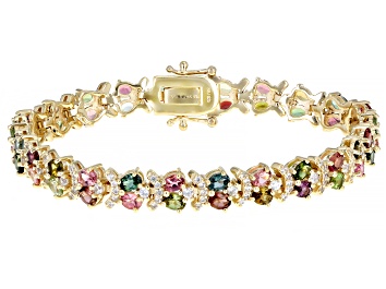 Picture of Mixed-Color Tourmaline 18k Yellow Gold Over Sterling Silver Bracelet 8.24ctw