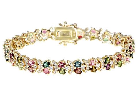 Mixed-Color Tourmaline 18k Yellow Gold Over Sterling Silver Bracelet 8 ...