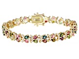 Mixed-Color Tourmaline 18k Yellow Gold Over Sterling Silver Bracelet 8.24ctw
