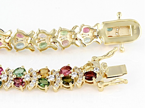 Mixed-Color Tourmaline 18k Yellow Gold Over Sterling Silver Bracelet 8.24ctw