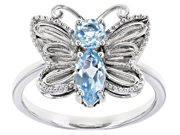 Picture of Sky Blue Topaz Rhodium Over Sterling Silver Butterfly Ring 0.87ctw