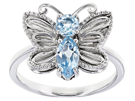 Sky Blue Topaz Rhodium Over Sterling Silver Butterfly Ring 0.87ctw