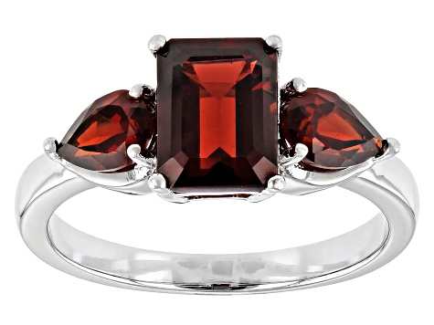 Vermelho Garnet™ Rhodium Over  Sterling Silver 3-Stone Ring 2.91ctw