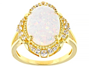 White Lab Created Opal 18k Yellow Gold Over Sterling Silver Ring 0.28ctw