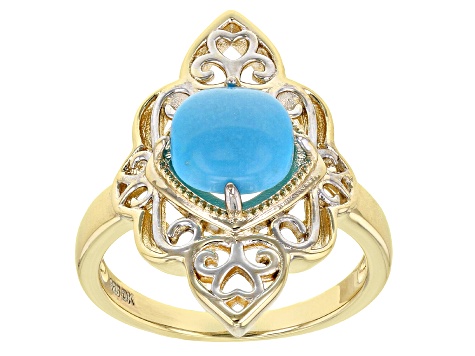 Blue Sleeping Beauty Turquoise 18K Yellow Gold Over Sterling Silver Two ...