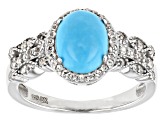 Blue Sleeping Beauty Turquoise Rhodium Over Silver Ring 0.29ctw