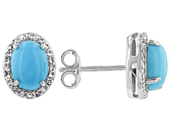 Picture of Blue Sleeping Beauty Turquoise Rhodium Over Sterling Silver Stud Earrings. 0.30ctw