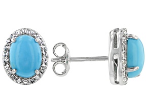 Blue Sleeping Beauty Turquoise Rhodium Over Sterling Silver Stud Earrings. 0.30ctw