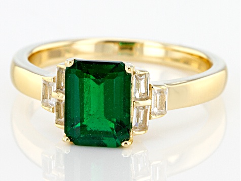 Green Lab Created Emerald 18K Yellow Gold Over Sterling Silver Ring 1 ...