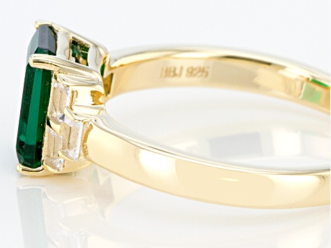 Green Lab Created Emerald 18K Yellow Gold Over Sterling Silver Ring 1.52ctw