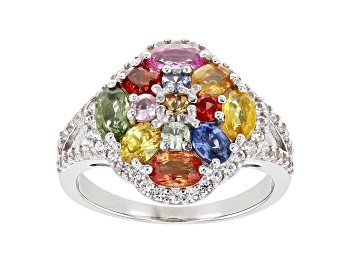 Picture of Multi-Sapphire Rhodium Over Sterling Silver Ring 3.04ctw