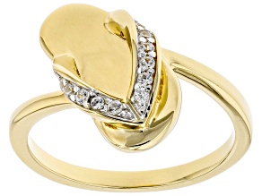 White Zircon 18k Yellow Gold Over Sterling Silver Flip Flop Ring 0.10ctw