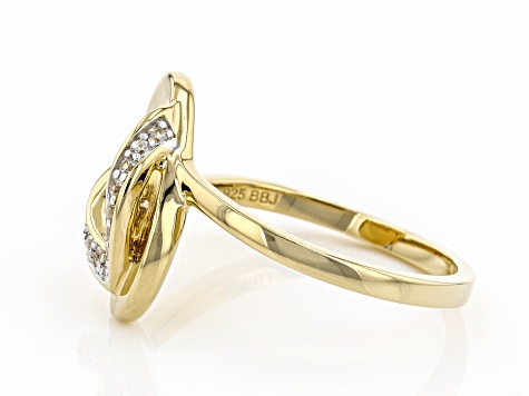 White Zircon 18k Yellow Gold Over Sterling Silver Flip Flop Ring 