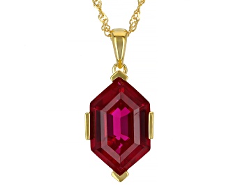 Picture of Red Lab Created Ruby 18k Yellow Gold Over Sterling Silver Pendant With Chain 7.65ct