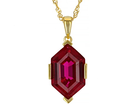Red Lab Created Ruby 18k Yellow Gold Over Sterling Silver Pendant With Chain 7.65ct
