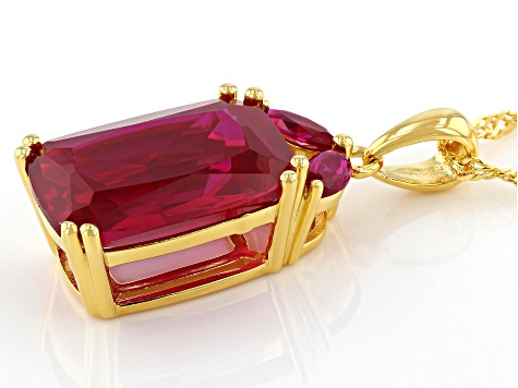 Red Lab Created Ruby 18k Yellow Gold Over Sterling Silver Pendant With Chain 6.57ctw