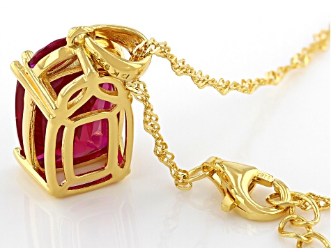 Red Lab Created Ruby 18k Yellow Gold Over Sterling Silver Pendant With Chain 6.57ctw