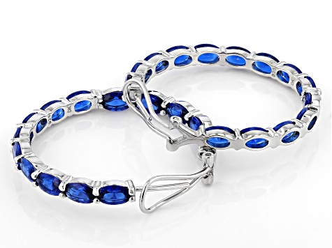 Blue Lab Created Spinel Rhodium Over Sterling Silver Hoop Earrings 10.00ctw