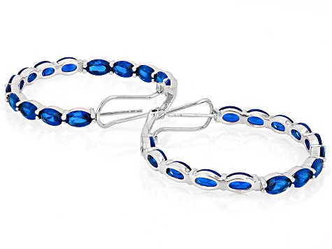 Blue Lab Created Spinel Rhodium Over Sterling Silver Hoop Earrings 10.00ctw