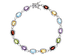 Multi-Color Gemstone Rhodium Over Silver Tennis Bracelet 10.25ctw.