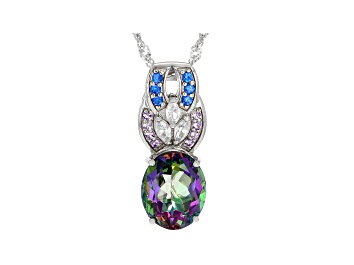 Picture of Green Mystic Fire(R) Topaz Rhodium Over Silver Pendant With Chain 4.72ctw