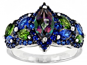 Mystic Fire® Green Topaz Rhodium Over Silver Ring 2.32ctw
