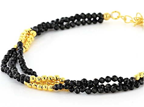 Black Spinel 18k Gold Over Silver 3-Strand Bracelet