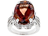 Red labradorite rhodium over silver ring 9.48ctw