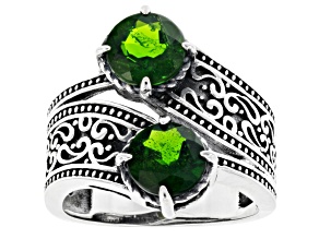 Green chrome diopside sterling silver bypass ring 2.34ctw