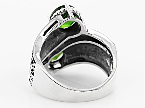 Green chrome diopside sterling silver bypass ring 2.34ctw