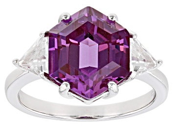 Picture of Purple Lab Created Color Change Sapphire Rhodium Over Silver Ring 5.64ctw