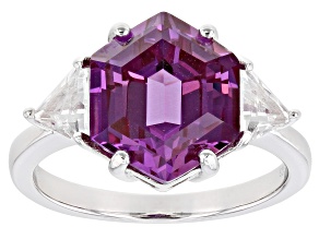 Purple Lab Created Color Change Sapphire Rhodium Over Silver Ring 5.64ctw