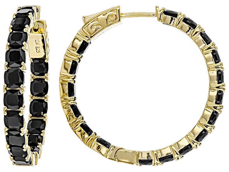 Black spinel 18k yellow gold over silver hoop earrings 10.64