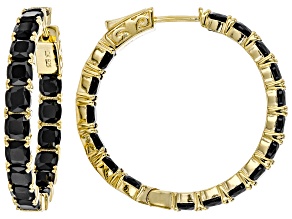 Black spinel 18k yellow gold over silver hoop earrings 10.64ctw