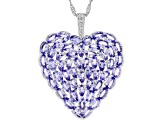 Blue tanzanite rhodium over silver heart pendant with chain 10.72ctw