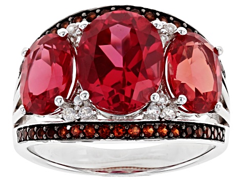 Pink Lab Created Padparadscha Sapphire Rhodium Over Silver Ring 5.59ctw