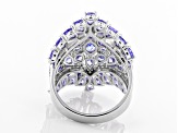 Blue Tanzanite Rhodium Over Silver Ring 6.79ctw