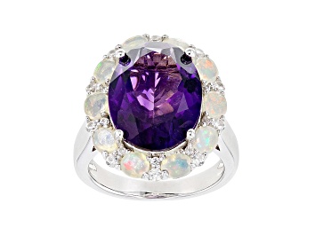 Picture of Purple Amethyst Rhodium Over Silver Ring 8.49ctw