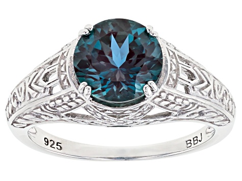 Teal lab created alexandrite rhodium over sterling silver solitaire ...