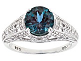 Teal lab created alexandrite rhodium over sterling silver solitaire ring 1.96ct