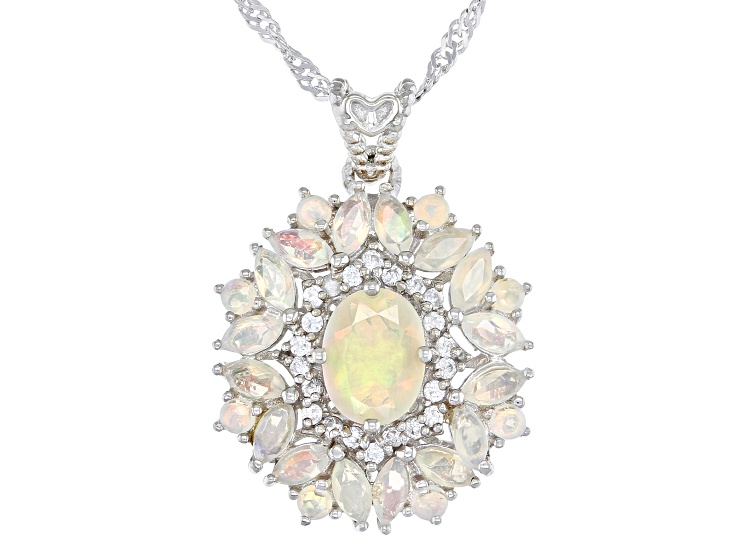White Ethiopian Opal Rhodium Over Silver Pendant With Chain