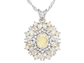 Picture of Multicolor Ethiopian Opal Rhodium Over Silver Pendant With Chain 1.67ctw