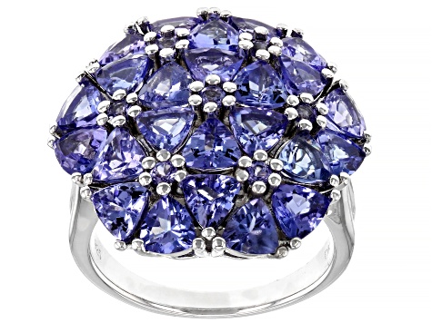 Blue Tanzanite Rhodium Over Silver Ring 5.34ctw